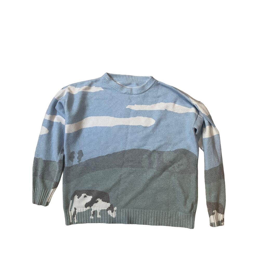 Cow cloud blue, green, black  sweater size Med